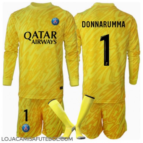 Camisa de Futebol Paris Saint-Germain Gianluigi Donnarumma #1 Goleiro Equipamento Alternativo Infantil 2024-25 Manga Comprida (+ Calças curtas)